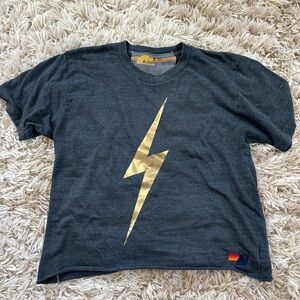 Aviator Nation - Bolt Metallic Boyfriend Tee in Charcoal/Metallic Gold